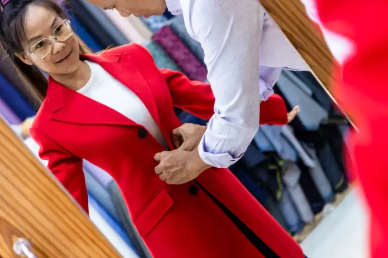 Matching tailored suits for a wedding party, made for women at David Jone Fashion in Patong