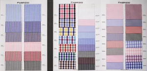 Fabrizio Book 1 swatch pages with gingham checks in pink, green and lilac