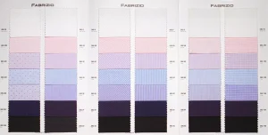 Open Fabrizio Book 2 with white, pink, lilac, blue and navy dobby and dotted shirt cottons