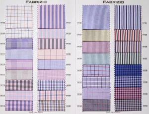 Fabrizio Red Book swatch pages with small checks in lilac, pink and navy