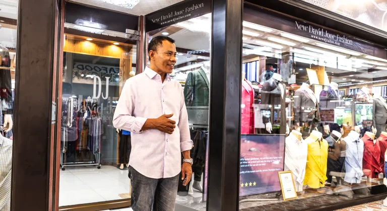 Johnny standing outside New David Jone Fashion