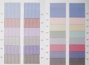 Oxford Pinpoint swatch pages with pastel checks and stripes