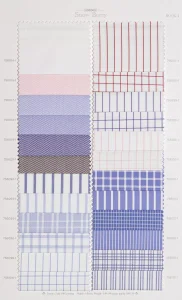 Snow Berry cotton shirt swatches, page 11: white and blue stripes with pink stripes