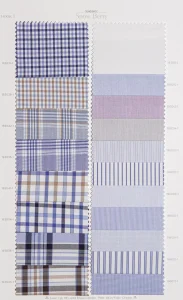 Snow Berry cotton shirt swatches, page 12: blue checks and fine blue stripes