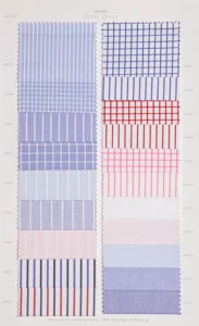 Snow Berry cotton shirt swatches, page 14: blue and red stripes