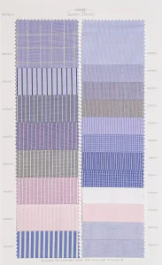 Snow Berry cotton shirt swatches, page 15: blue checks and stripes with grey