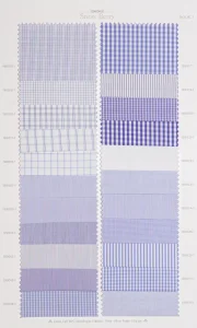 Snow Berry cotton shirt swatches, page 18: blue and white checks and stripes