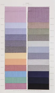 Snow Berry cotton shirt swatches, page 2: pastel plains in peach, pink, green, lilac and grey