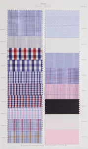 Snow Berry cotton shirt swatches, page 21: red and blue checks with navy