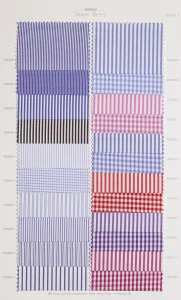 Snow Berry cotton shirt swatches, page 28: blue and lilac stripes with red checks