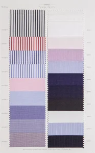 Snow Berry cotton shirt swatches, page 3: navy and white stripes with pink plains
