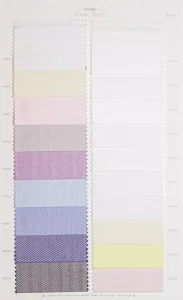 Snow Berry cotton shirt swatches, page 32: pale yellow, pink and white stripes