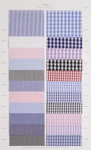 Snow Berry cotton shirt swatches, page 33: blue and black stripes and checks