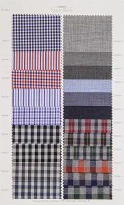 Snow Berry cotton shirt swatches, page 34: black and white and red gingham checks