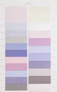 Snow Berry cotton shirt swatches, page 36: lilac, yellow and pink pastel plains