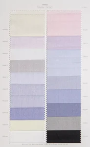 Snow Berry cotton shirt swatches, page 6: cream, pink and grey pastel plains