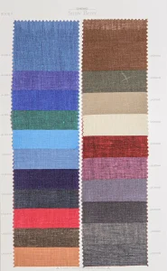 Snow Berry cotton shirt swatches, page 7: coloured chambray in blue, brown, green, red and orange