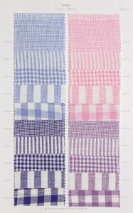 Snow Berry cotton shirt swatches, page 8: blue and pink stripes and checks